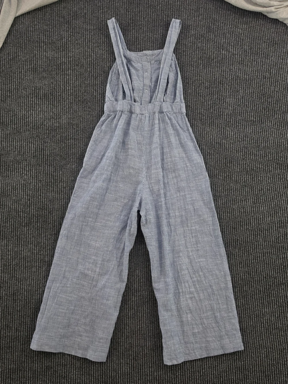 Wide-Leg Button-Front Jumpsuit - Light Blue Pinstripe